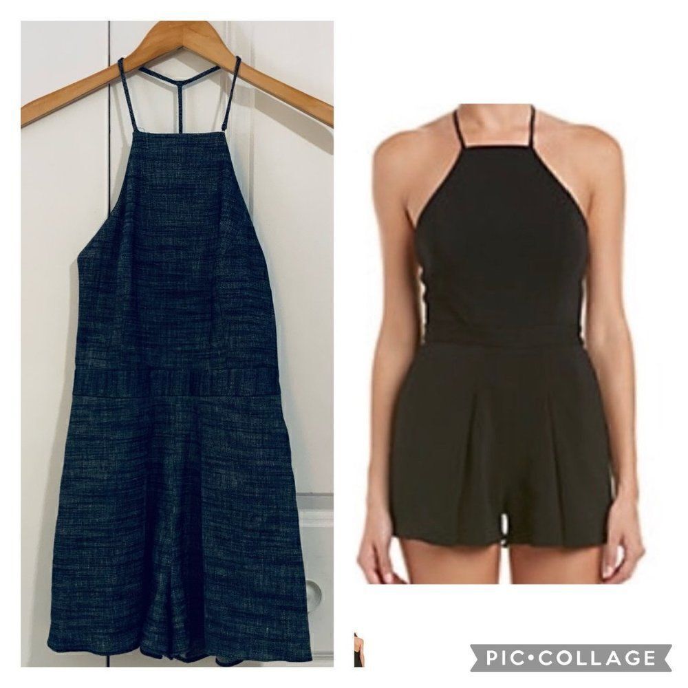 JAYGODFREY BlueโLinen Blend Oahu Shore Sleeveless Halter Romper Sizeโ2